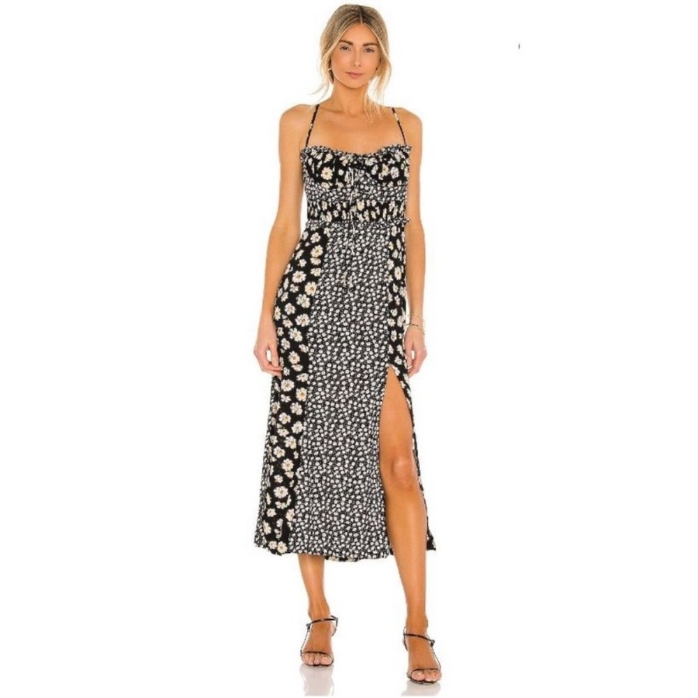 Free People Tigerlily Midi Dress in Black Combo Size L NWT